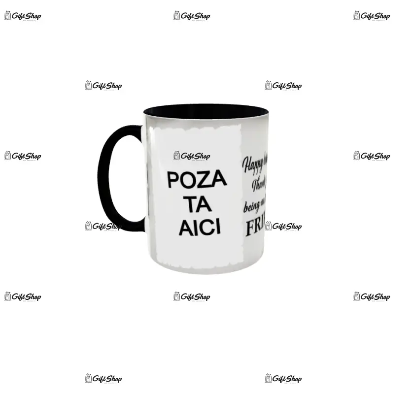 Happy birthday, friend, cana personalizata cu 2 poze, 330ml, model 3359